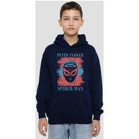 Marvel Spiderman Peter Parker Stripes Youth Kids Pull-Over Hoodie, Navy | Size: 7-8 Years