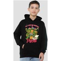 Nickelodeon Teenage Mutant Ninja Turtles Christmas Pizza Youth Kids Pull-Over Hoodie, Black | Size: 12-13 Years