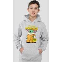 Disney Star Wars Strong Grogu Youth Kids Pull-Over Hoodie, Athletic Heather in Grey | Size: 7-8 Years