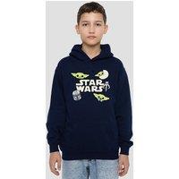 Star Wars - The Mandalorian Star Wars The Mandalorian Grogu Badges Youth Kids Pull-Over Hoodie, Navy | Size: 5-6 Years