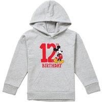 Disney Mickey Mouse 12Th Birthday Shirt Youth Kids Pull-Over Hoodie, Athletic Heather in Grey | Size: 7-8 Years