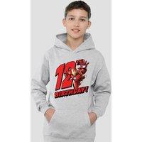 Marvel Iron Man Birthday 12 Youth Kids Pull-Over Hoodie, Athletic Heather in Grey | Size: 12-13 Years