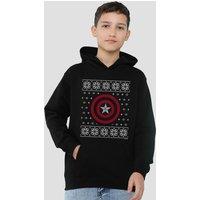Marvel Captain America Shield Christmas Jumper Youth Kids Pull-Over Hoodie, Black | Size: 12-13 Years