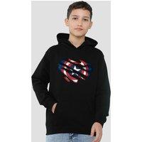 Marvel Captain America Torn Youth Kids Pull-Over Hoodie, Black | Size: 9-11 Years