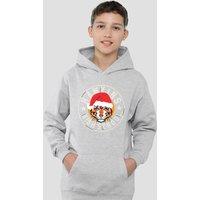 Stranger Things Hawkins Christmas Badge Youth Kids Pull-Over Hoodie, Athletic Heather in Grey | Size: 7-8 Years