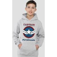 Marvel Captain America Badge Youth Kids Pull-Over Hoodie, Athletic Heather in Grey | Size: 12-13 Years