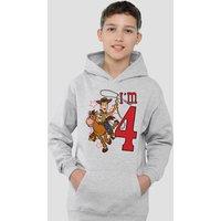 Disney Toy Story Birthday Woody I'M 4 Youth Kids Pull-Over Hoodie, Athletic Heather in Grey | Size: 5-6 Years