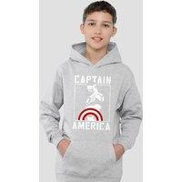 Marvel Captain America Stencil Youth Kids Pull-Over Hoodie, Athletic Heather in Grey | Size: 7-8 Years