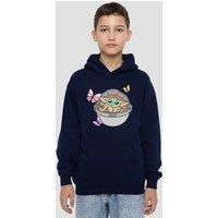 Disney Star Wars The Mandalorian Grogu Butterflies Youth Kids Pull-Over Hoodie, Navy | Size: 9-11 Years
