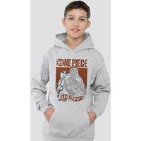 One Piece Usopp Etched Portrait Youth Kids Pull-Over Hoodie, Athletic Heather in Grey | Size: 5-6 Years