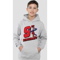 Marvel Spiderman Birthday 9 Youth Kids Pull-Over Hoodie, Athletic Heather in Grey | Size: 9-11 Years
