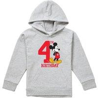 Disney Mickey Mouse 4Th Birthday Shirt Youth Kids Pull-Over Hoodie, Athletic Heather in Grey | Size: 7-8 Years