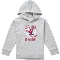Marvel Spiderman Valentine'S Day Stick Together Youth Kids Pull-Over Hoodie, Athletic Heather in Grey | Size: 12-13 Years
