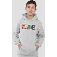 Marvel Avengers Hero Brick Logo Youth Kids Pull-Over Hoodie, Athletic Heather in Grey | Size: 5-6 Years