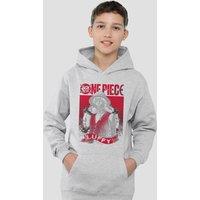 One Piece Luffy Etched Portrait Youth Kids Pull-Over Hoodie, Athletic Heather in Grey | Size: 5-6 Years
