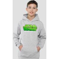 Disney Star Wars Lime Gradient Logo Youth Kids Pull-Over Hoodie, Athletic Heather in Grey | Size: 5-6 Years