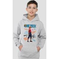 One Piece Luffy Pirate Life Youth Kids Pull-Over Hoodie, Athletic Heather in Grey | Size: 12-13 Years