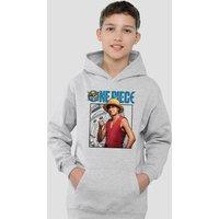 One Piece Luffy Youth Kids Pull-Over Hoodie, Athletic Heather in Grey | Size: 5-6 Years