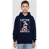Marvel Captain America Stencil Youth Kids Pull-Over Hoodie, Navy | Size: 7-8 Years