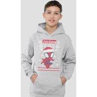 Marvel Spiderman Snowflake Christmas Jumper Youth Kids Pull-Over Hoodie, Athletic Heather in Grey | Size: 12-13 Years