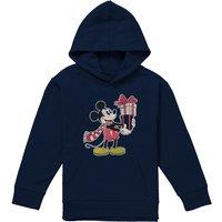 Disney Mickey Mouse Christmas Present Youth Kids Pull-Over Hoodie, Navy | Size: 7-8 Years