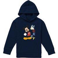 Disney Mickey Word Youth Kids Pull-Over Hoodie, Navy | Size: 5-6 Years