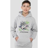 Disney Star Wars Pew Pew Xwing Youth Kids Pull-Over Hoodie, Athletic Heather in Grey | Size: 12-13 Years