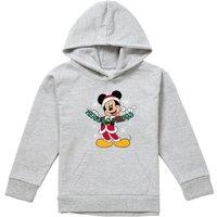 Disney Mickey Mouse Merry Christmas Youth Kids Pull-Over Hoodie, Athletic Heather in Grey | Size: 12-13 Years