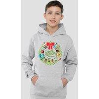 Disney Toy Story Christmas Wreath Toy Story, Monsters Inc., Cars, Up Youth Kids Pull-Over Hoodie, Athletic Heather in Grey | Size: 12-13 Years