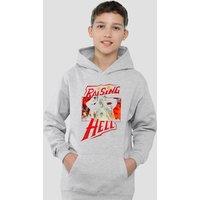 Stranger Things Eddie Munson Raising Hell Youth Kids Pull-Over Hoodie, Athletic Heather in Grey | Size: 7-8 Years