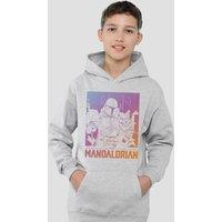 Star Wars - The Mandalorian Star Wars Mandalorian The Child Gradient Youth Kids Pull-Over Hoodie, Athletic Heather in Grey | Size: 9-11 Years
