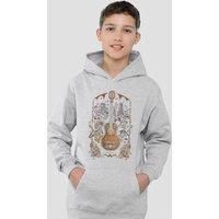 Disney Coco Painted Poster With Guitar, Ernest, Miguel & Hector Youth Kids Pull-Over Hoodie, Athletic Heather in Grey | Size: 9-11 Years