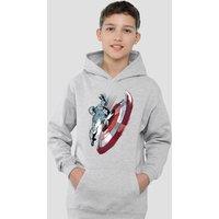 Marvel Captain America Spin Sheild Youth Kids Pull-Over Hoodie, Athletic Heather in Grey | Size: 7-8 Years