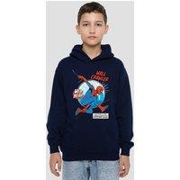 Marvel Friendly Neighborhood Spiderman Wall Crawler Comic Youth Kids Pull-Over Hoodie, Navy | Size: 7-8 Years