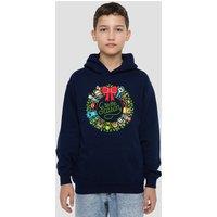 Disney Toy Story Christmas Wreath Toy Story, Monsters Inc., Cars, Up Youth Kids Pull-Over Hoodie, Navy | Size: 12-13 Years