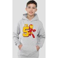 Marvel Iron Man Cute Birthday 5 Youth Kids Pull-Over Hoodie, Athletic Heather in Grey | Size: 7-8 Years