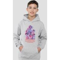 Stranger Things Pink Glow Group Youth Kids Pull-Over Hoodie, Athletic Heather in Grey | Size: 5-6 Years