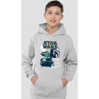 Disney Star Wars Swipe Grogu Youth Kids Pull-Over Hoodie, Athletic Heather in Grey | Size: 9-11 Years