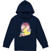 Disney Beauty & The Beast Belle Flowers Window Youth Kids Pull-Over Hoodie, Navy | Size: 5-6 Years