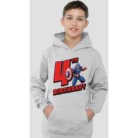 Marvel Captain America Birthday 4 Youth Kids Pull-Over Hoodie, Athletic Heather in Grey | Size: 9-11 Years