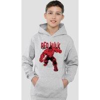 Marvel Red Hulk Cracked Youth Kids Pull-Over Hoodie, Athletic Heather in Grey | Size: 5-6 Years