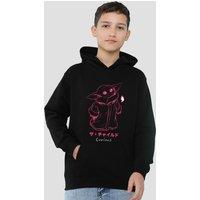 Star Wars - The Mandalorian Star Wars The Mandalorian Grogu Curious Sketch Youth Kids Pull-Over Hoodie, Black | Size: 7-8 Years
