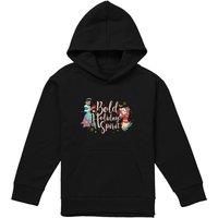 Disney Princess Christmas Bold Holiday Spirit Jasmine, Moana Youth Kids Pull-Over Hoodie, Black | Size: 9-11 Years