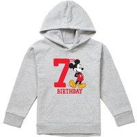 Disney Mickey Mouse 7Th Birthday Shirt Youth Kids Pull-Over Hoodie, Athletic Heather in Grey | Size: 9-11 Years