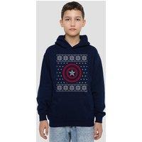 Marvel Captain America Shield Christmas Jumper Youth Kids Pull-Over Hoodie, Navy | Size: 5-6 Years