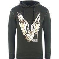 Cavalli Class Men's Golden Eagle Logo Black Hoodie | Size: Large