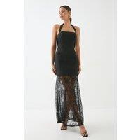 MissPap Women's Halterneck Lace Skirt Maxi Dress in Black | Size: 12
