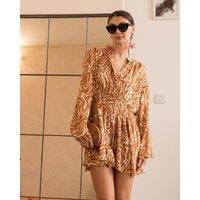 CY Women's Rose Scarf Print Mini Shirt Dress in Orange
