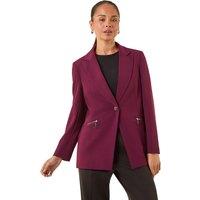 Roman Women's Petite Zip Pocket Stretch Blazer in Plum | Size: 18