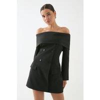MissPap Women's Double Breasted Bardot Blazer Dress in Black | Size: 16
